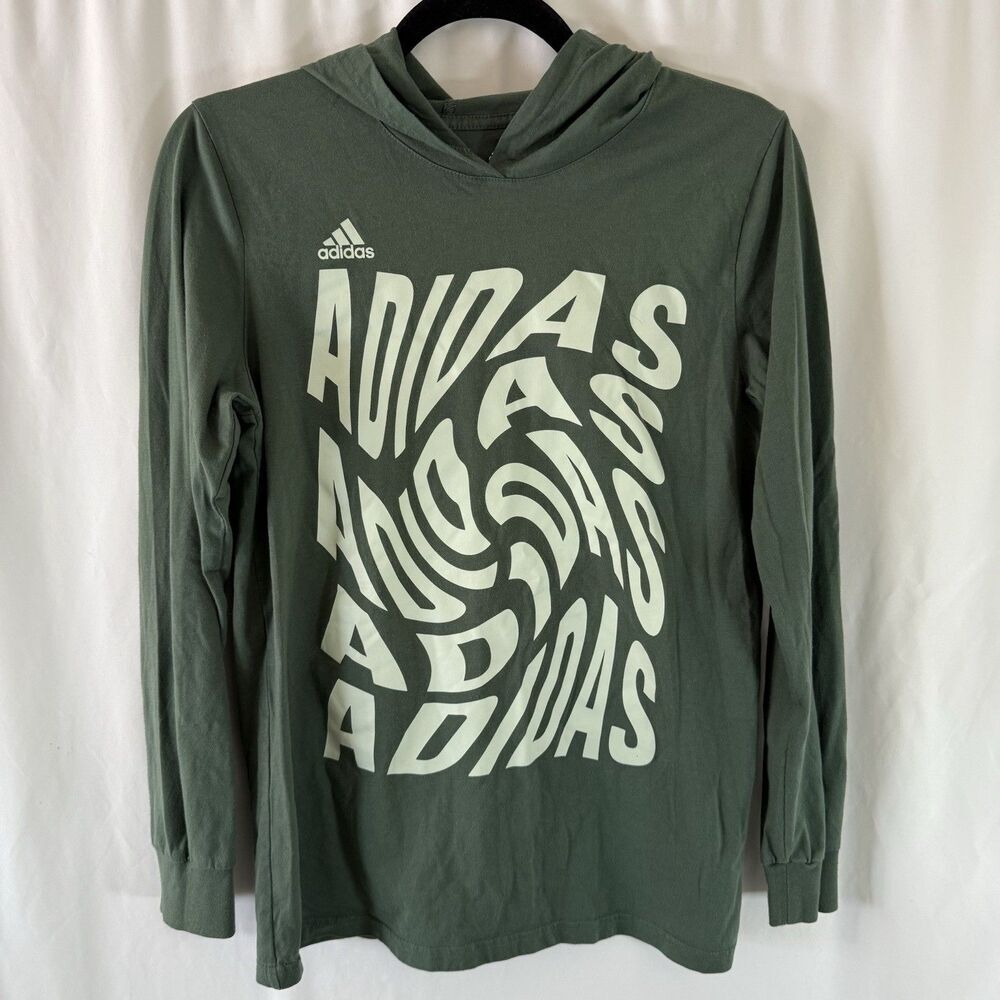 ADIDAS Boys Large 14-16 Green Long Sleeve Regular Fit Long Sleeve